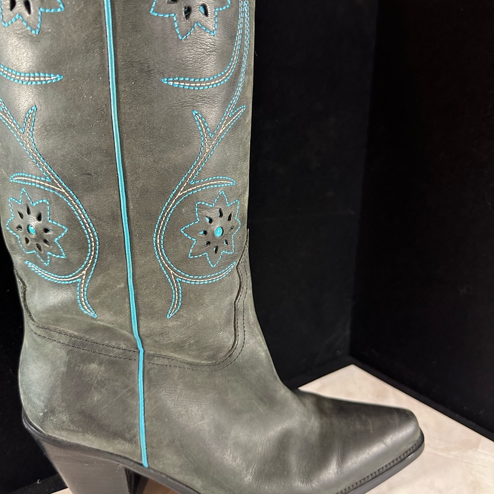 Franco Sarto Gray and Blue Heeled Boots - Picture 5 of 10